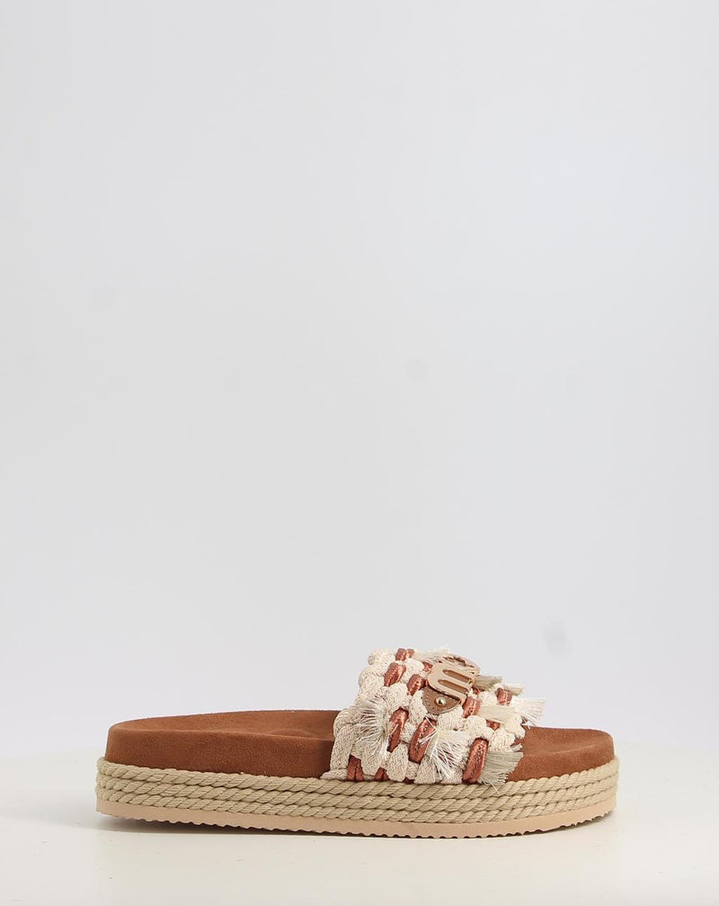 Sandalias MOU MONOBAND ROPE SANDAL FRINGES - BIG LETTER LOGO beig