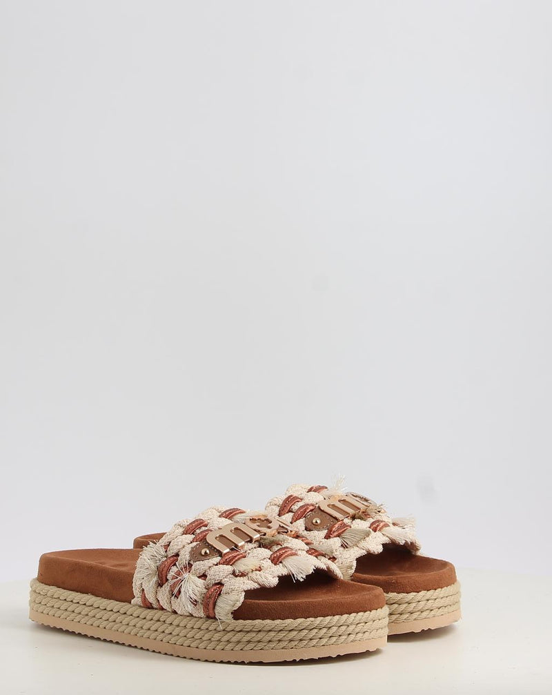 Sandalias MOU MONOBAND ROPE SANDAL FRINGES - BIG LETTER LOGO beig