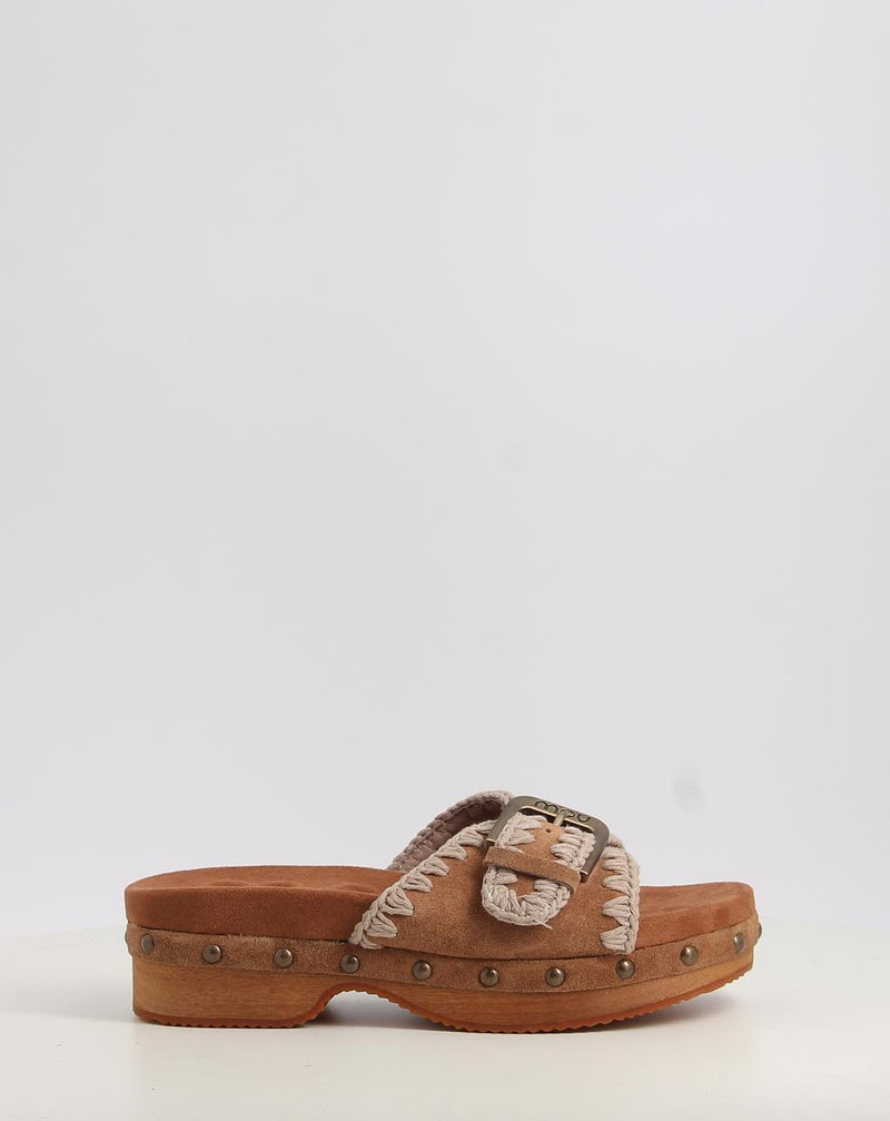 Sandalen MOU LOW HEEL WOOD CLOG WITH BUCKLE leder
