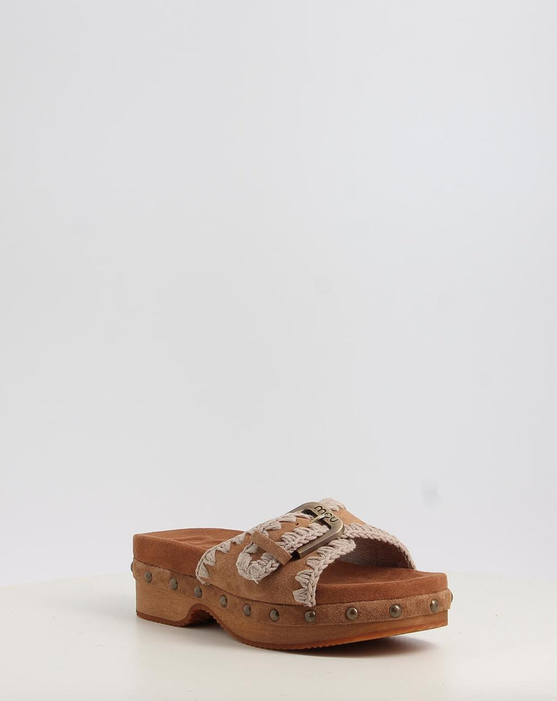 Sandalen MOU LOW HEEL WOOD CLOG WITH BUCKLE leder