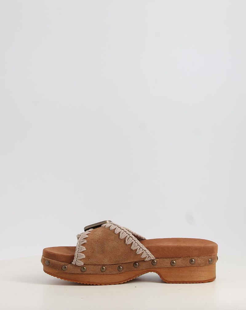 Sandalen MOU LOW HEEL WOOD CLOG WITH BUCKLE leder