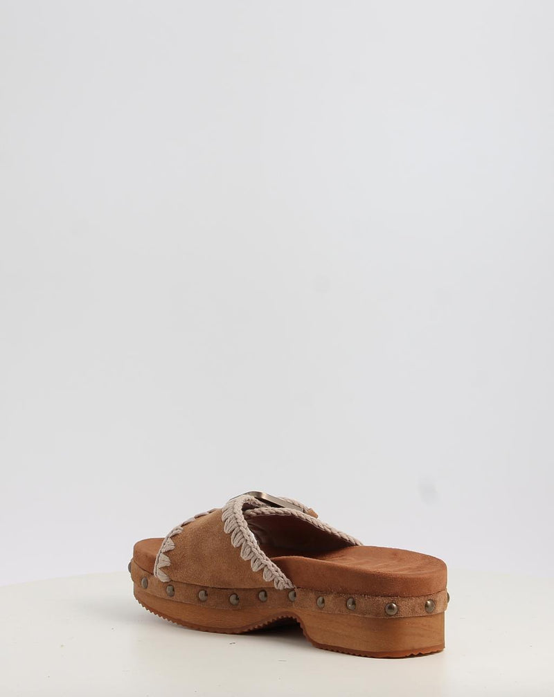 Sandalen MOU LOW HEEL WOOD CLOG WITH BUCKLE leder