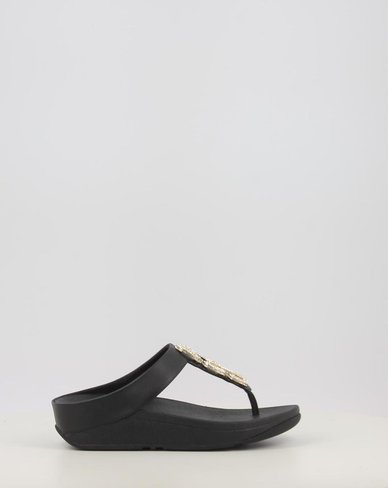 Sandalen FITFLOP FINO CRYSTAL-CHAIN LEATHER TOE-POST SANDALS schwarz